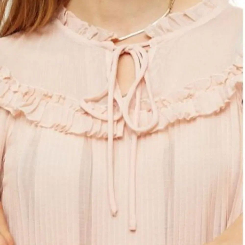 Topshop Blouse Ruffle Pleated Chiffon Top Pink Blush Size 6
